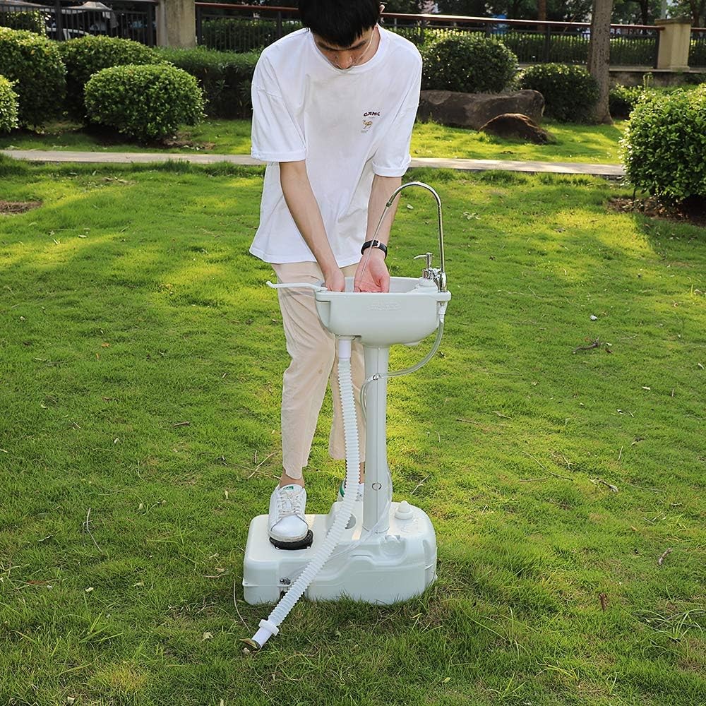 5.3GAL Portable RV Toilet + 17L Camping Sink Hand Wash Basin Station for Outdoor