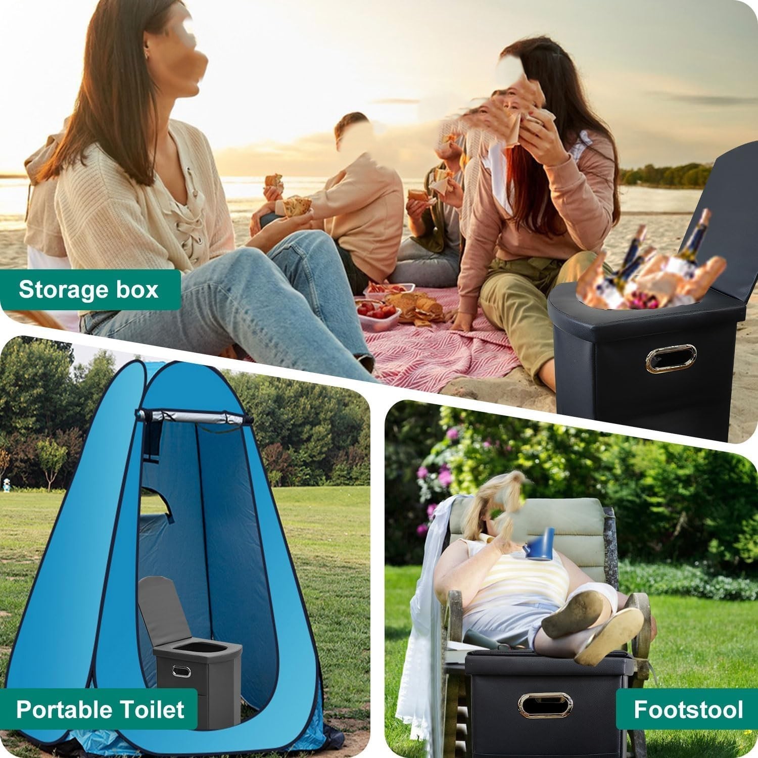 NEW XL Portable Folding Camping Toilet w Lid for Adults Kids Travel Potty