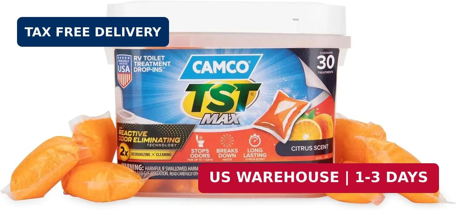 Camco TST MAX RV Toilet Treatment Drop-INs – Orange 30-pk – Made in the USA | Co