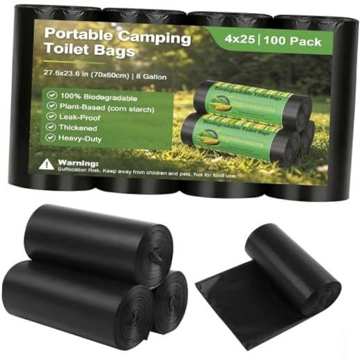 Portable Camping Toilet Bags, Biodegradable Compostable Trash Bags, 5-8 100