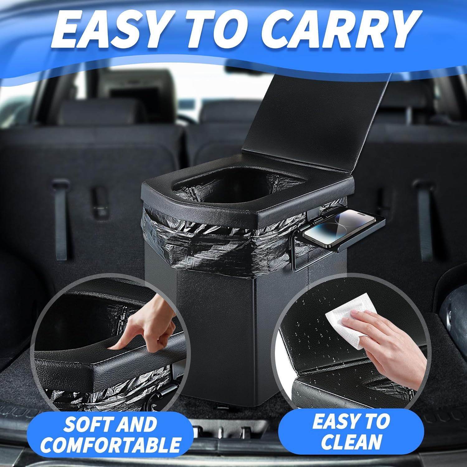Portable Toilet for Adults, Upgraded 16.5” Tall Camping Toilet with Lid, Portab