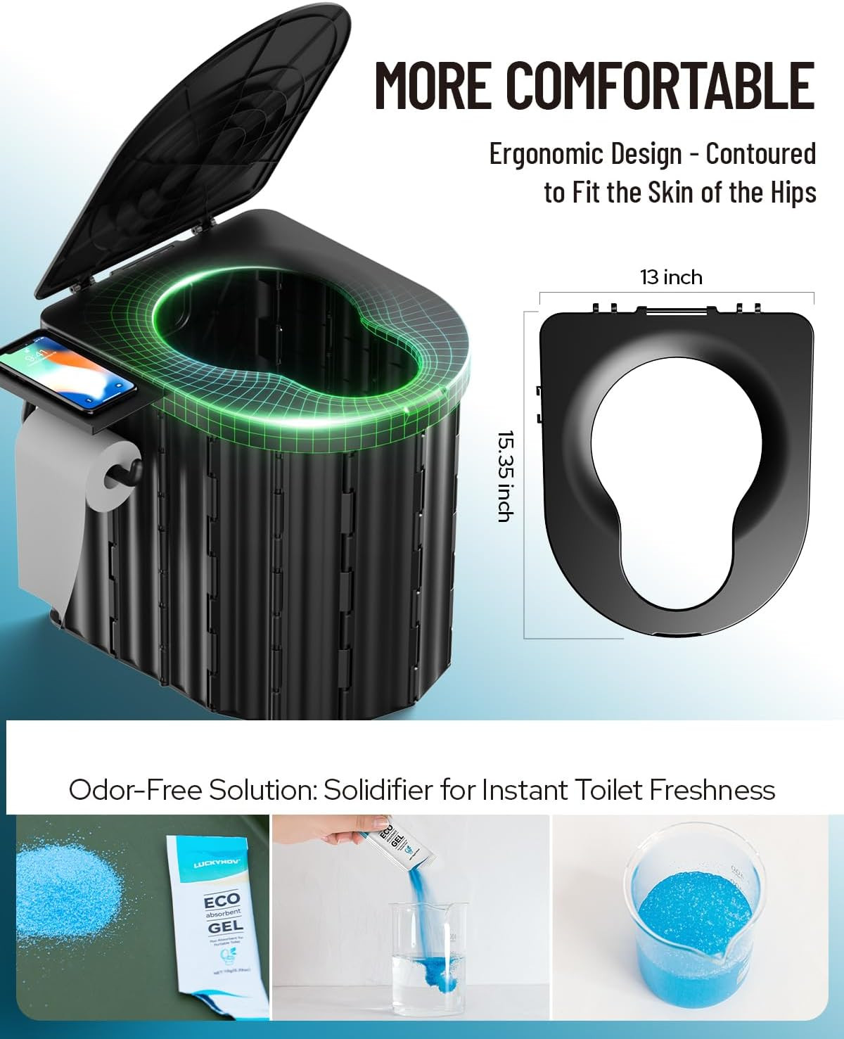 Portable Toilet with Urine Gel & Leak-Proof Bags – Odorless Camping Toilet for A