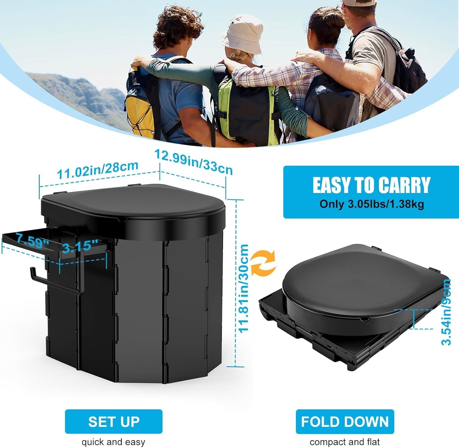 Portable Toilet 5 Gallon 20L Flush porta-potty Outdoor Indoor Travel Camping