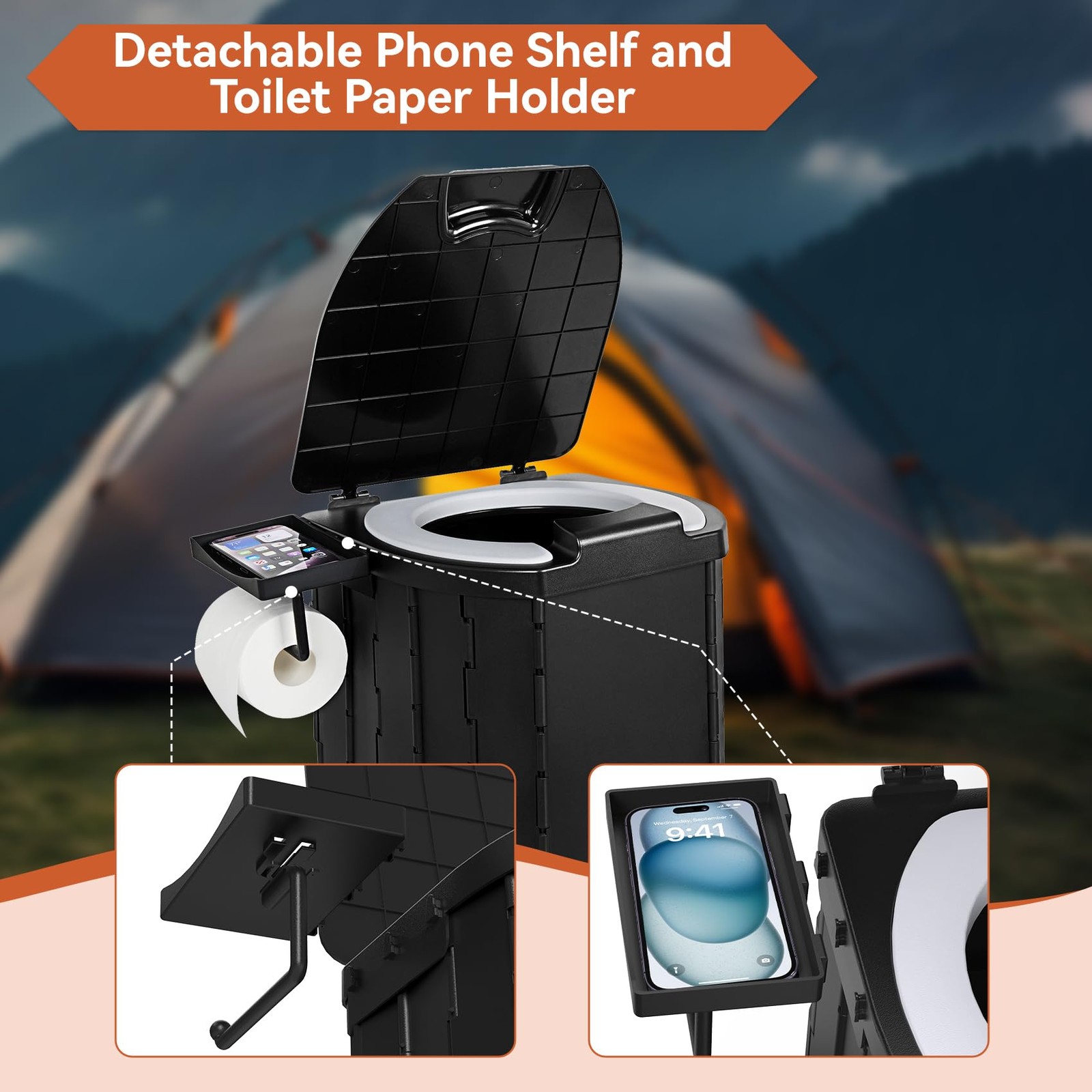 Portable Camping Toilet Foldable Travel Potty with Paper Holder Heavy Duty 450lb
