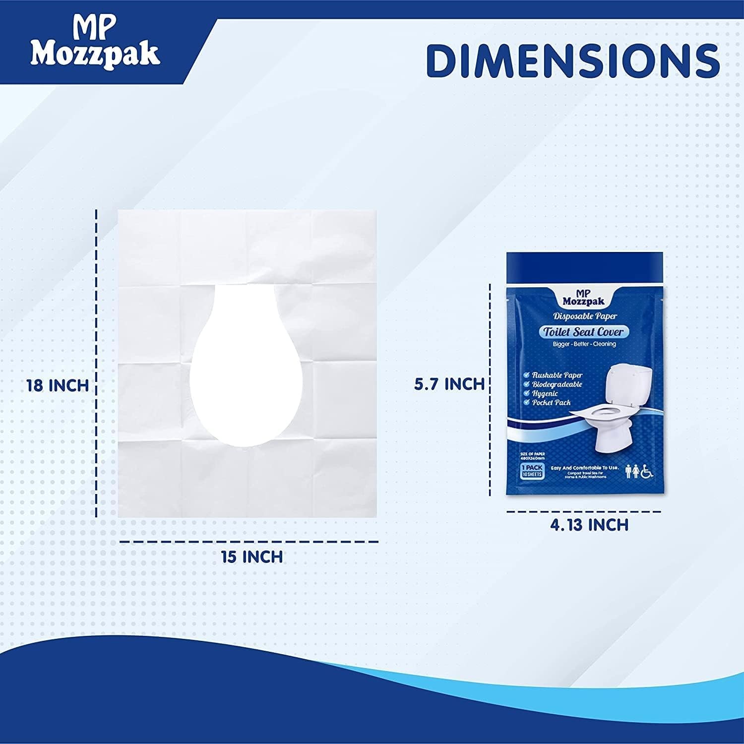 MP MOZZPAK Toilet Seat Covers Disposable (60 Pack) – XL Count), Blue