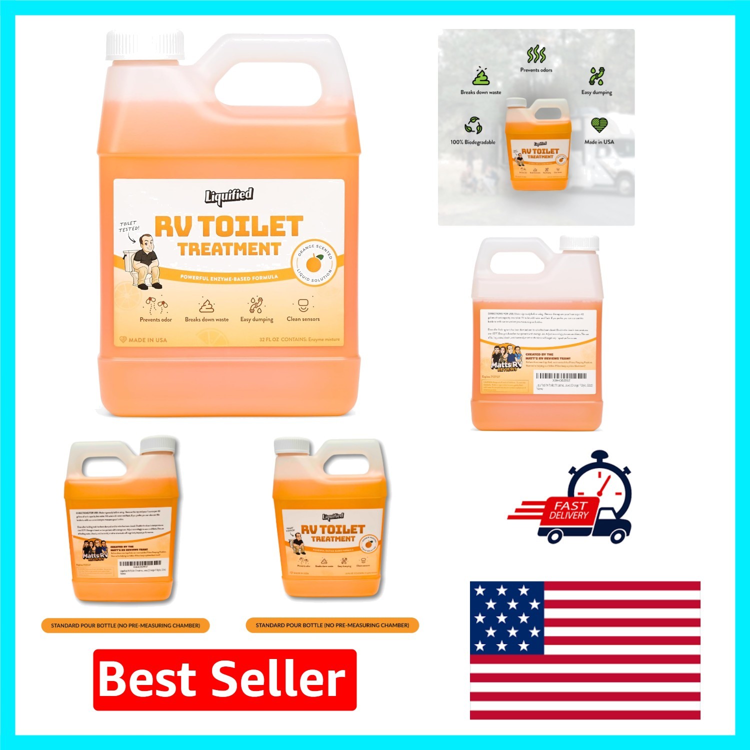 Orange Scented 32oz Septic Safe Waste Digester for RV Bathrooms – USA Made