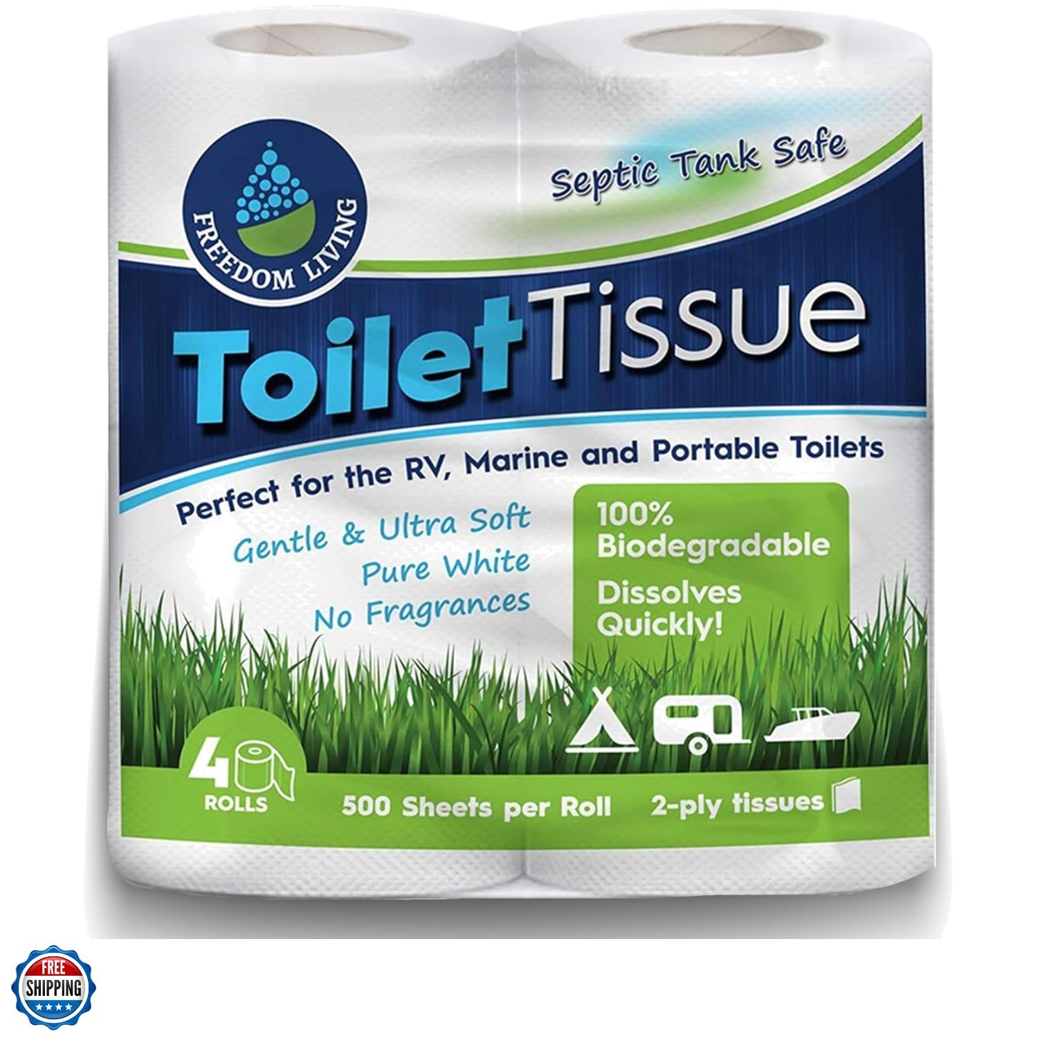 Septic Tank Safe Toilet Tissue for Campers and RVs Biodegradable Marine Toile…