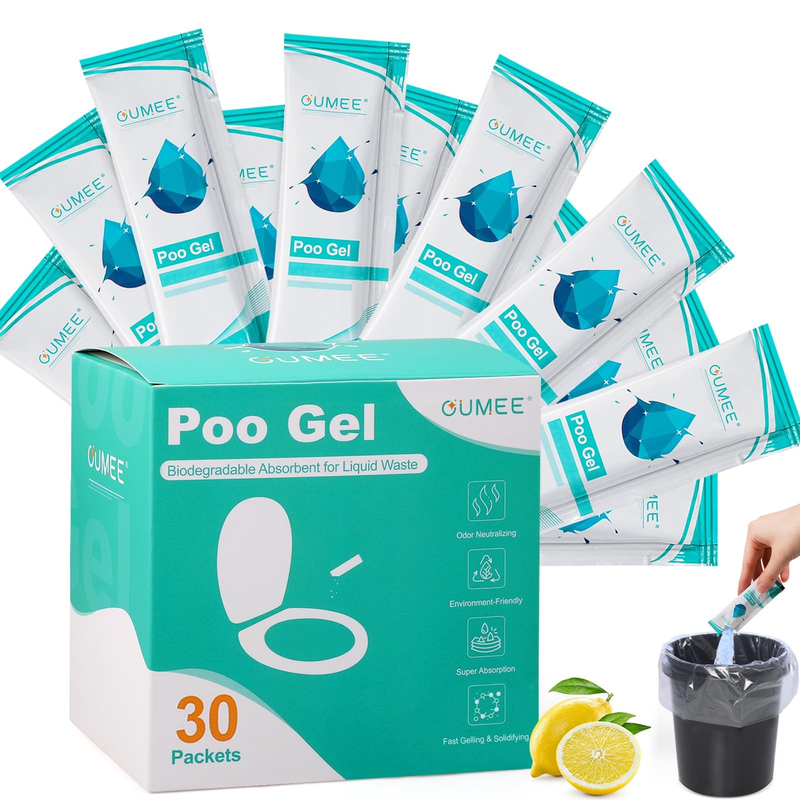 Lemon Portable Toilet Gel, Poo Gel 0.21 Ounce (Pack of 50), Lemon-50 Packets