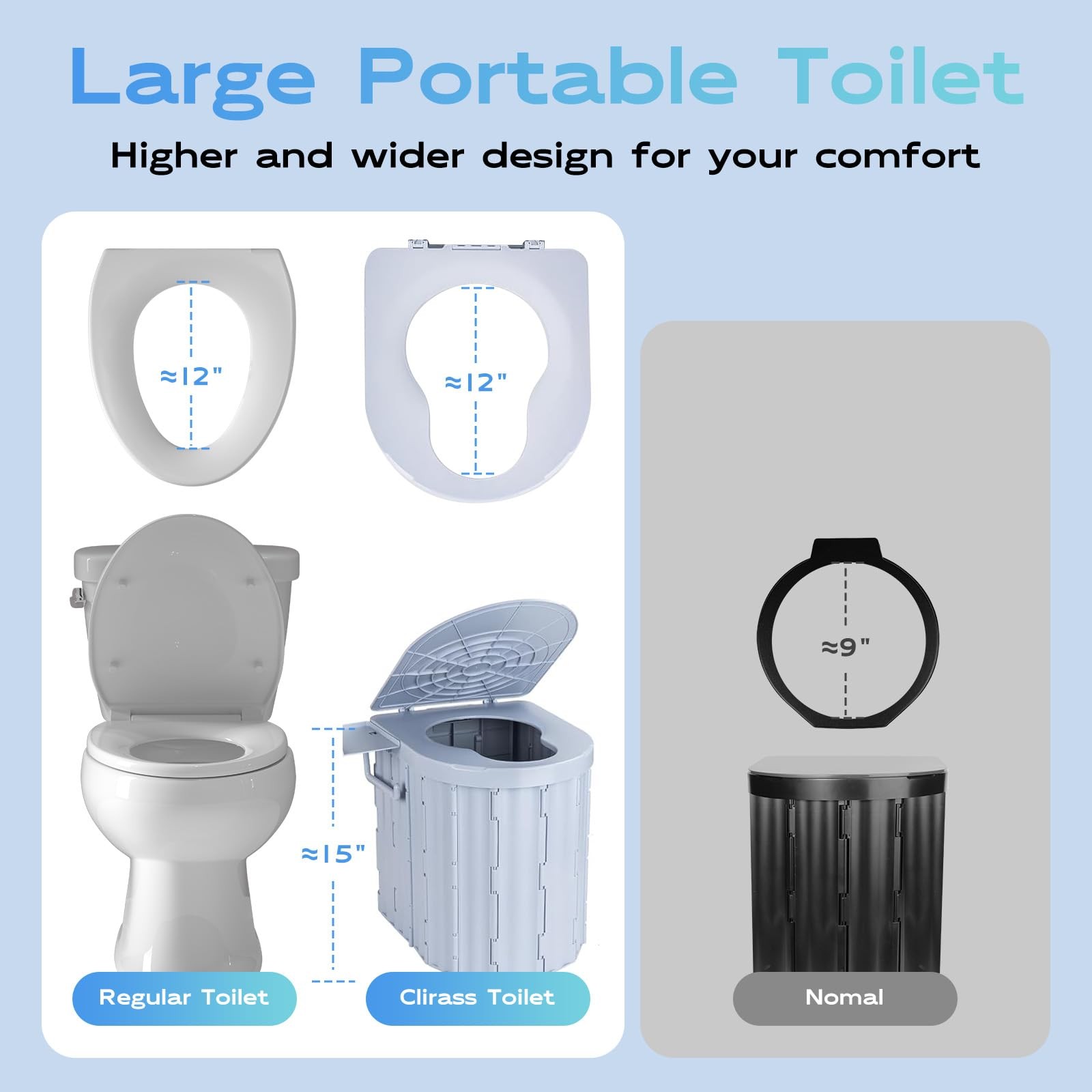 Portable Camping Toilet for Adults,15″ Portable Outdoor Folding Tall Toilet w…