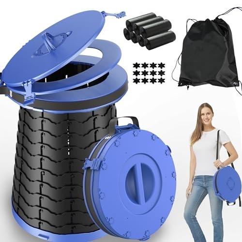 XXL Portable Camping Toilet – 880lbs Capacity, Adjustable 19.7″ Height, Collapsi