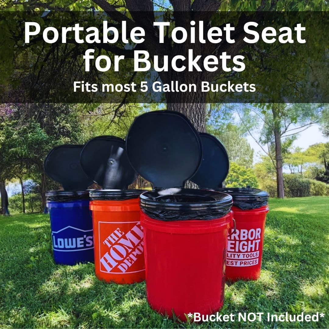 PORTABLE HONEY BUCKET TOILET Emergency Seat Cover Outdoor Camping Travel Black