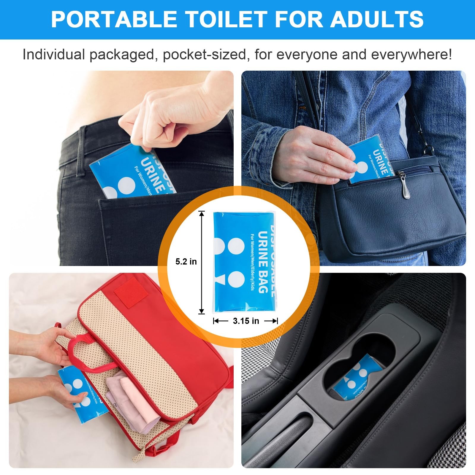 24 Pack Pee Bags Emergency Disposable Urine Bags, 900CC Portable Car Toilet U…