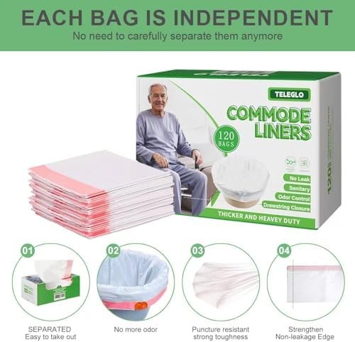 Commode Liners 120PCS Bedside Commode Liners Disposable-Portable Toilet Bags for