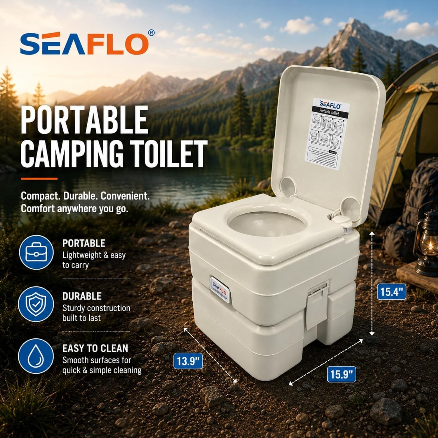 SEAFLO Portable Toilet for Marine, RV, Camping and Boat (5.3 Gallon)