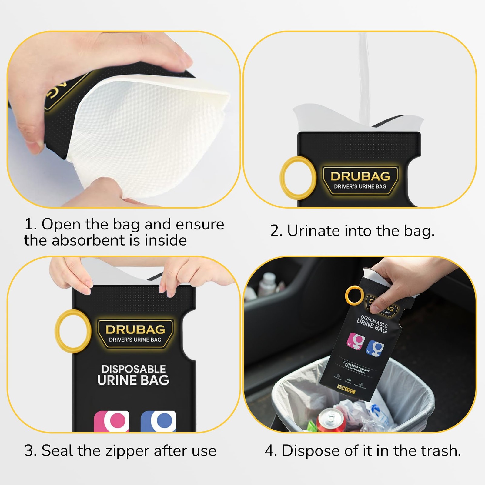 Driver’s Disposable Urine Bag – 24 PCS – Instant Solidification Technology – …