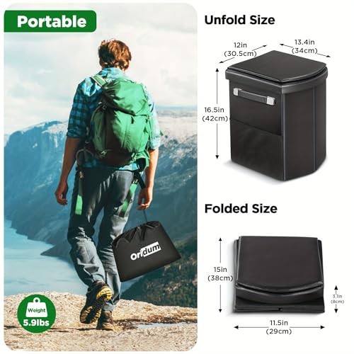 Portable Toilet for Adults, Foldable Camping Toilet with Soft & Dark Grey