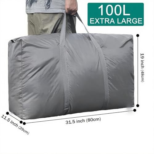 100L Extra Large Storage Bags, Big Moving Bags with Strong Zippers 2 Pack Grey
