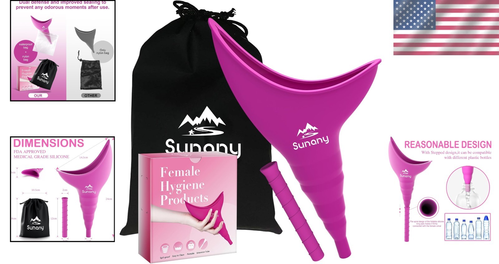 Compact Silicone Pee Funnel for Women – Perfect for Outdoor Travel (3 Piece Set)