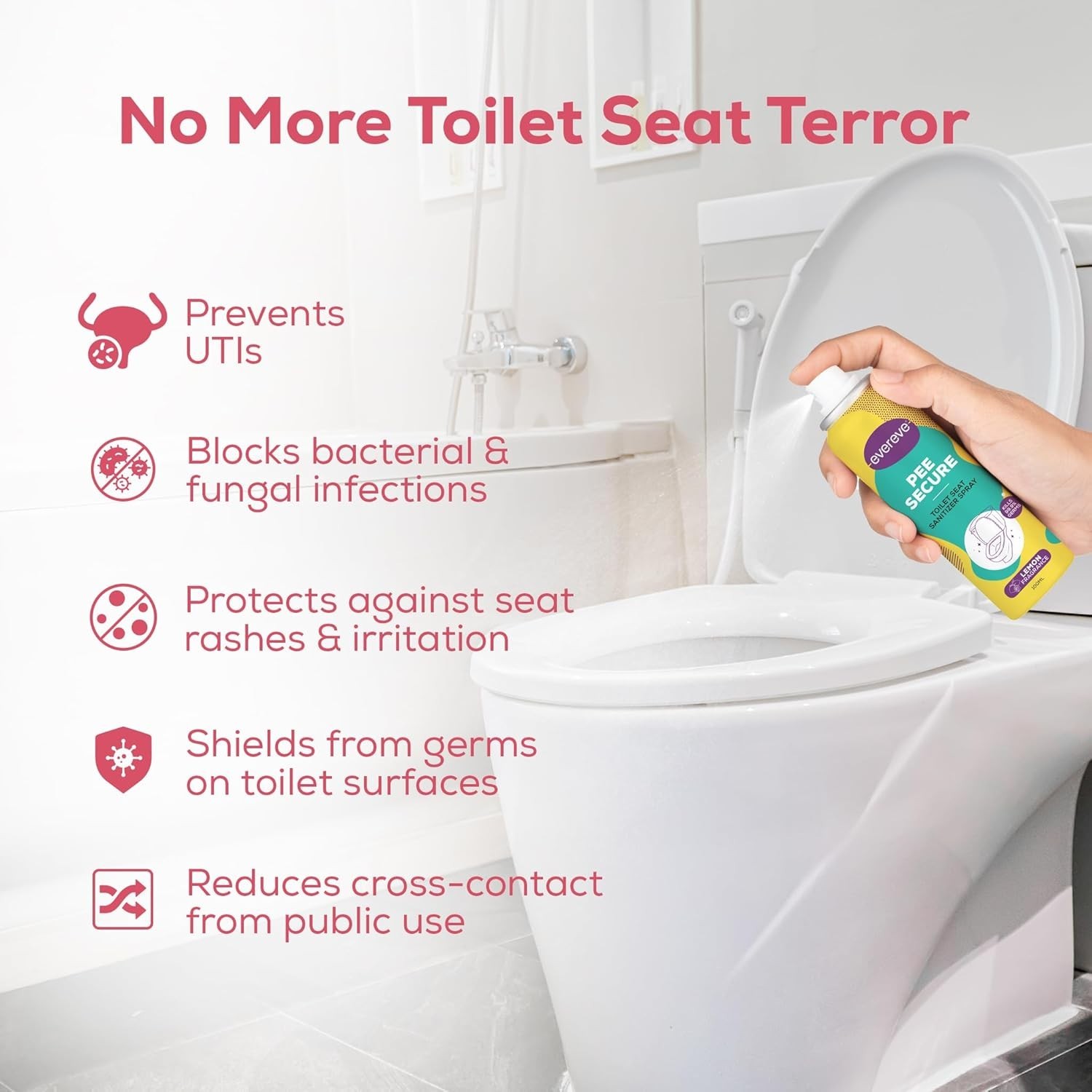 Evereve Pee Secure Toilet Seat Sanitizer Spray Combo, Pack of 2, 100ml