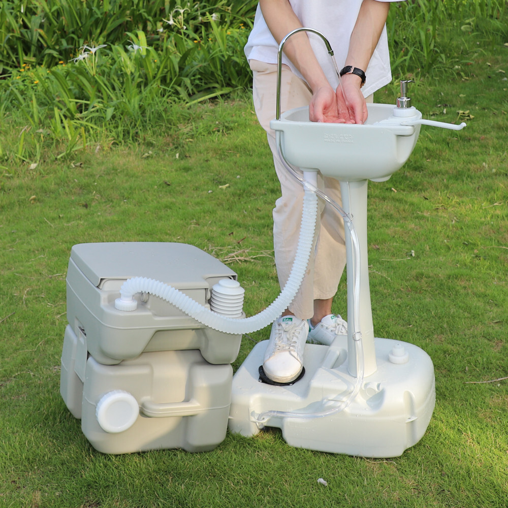 Portable Outdoor Hand Sink w/RV Camper Gravity Pedal Flush Toilet For Boats Camp