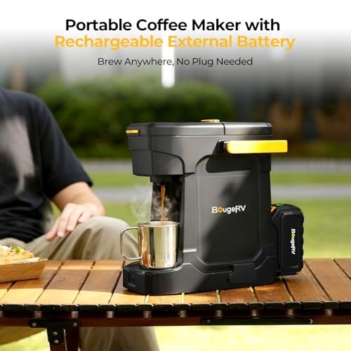 BougeRV Coffee Maker with 18V 8Ah Battery Powered Compatible with K Cup Coffee