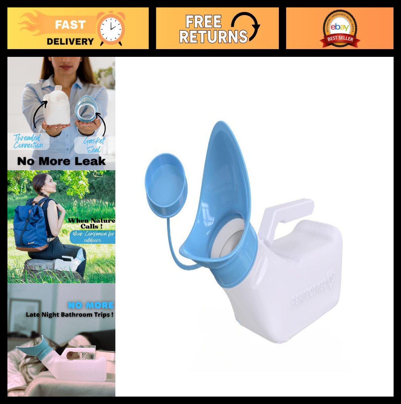 Portable Female Urinal 32 oz – Spill Proof Pee Funnel & Bed Pan for Travel, Road