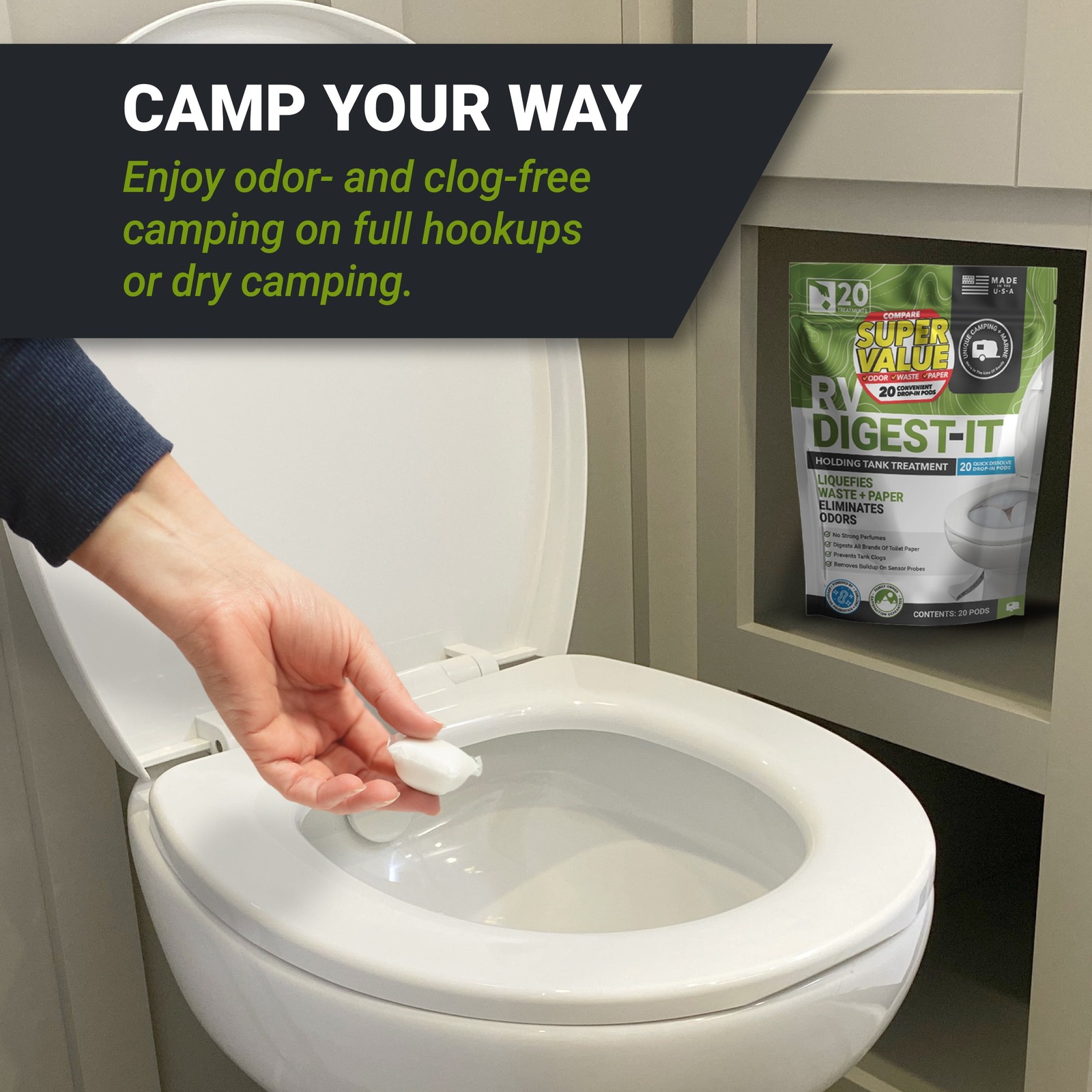 Unique RV Digest-It Toilet Treatment Pods, 20 Count