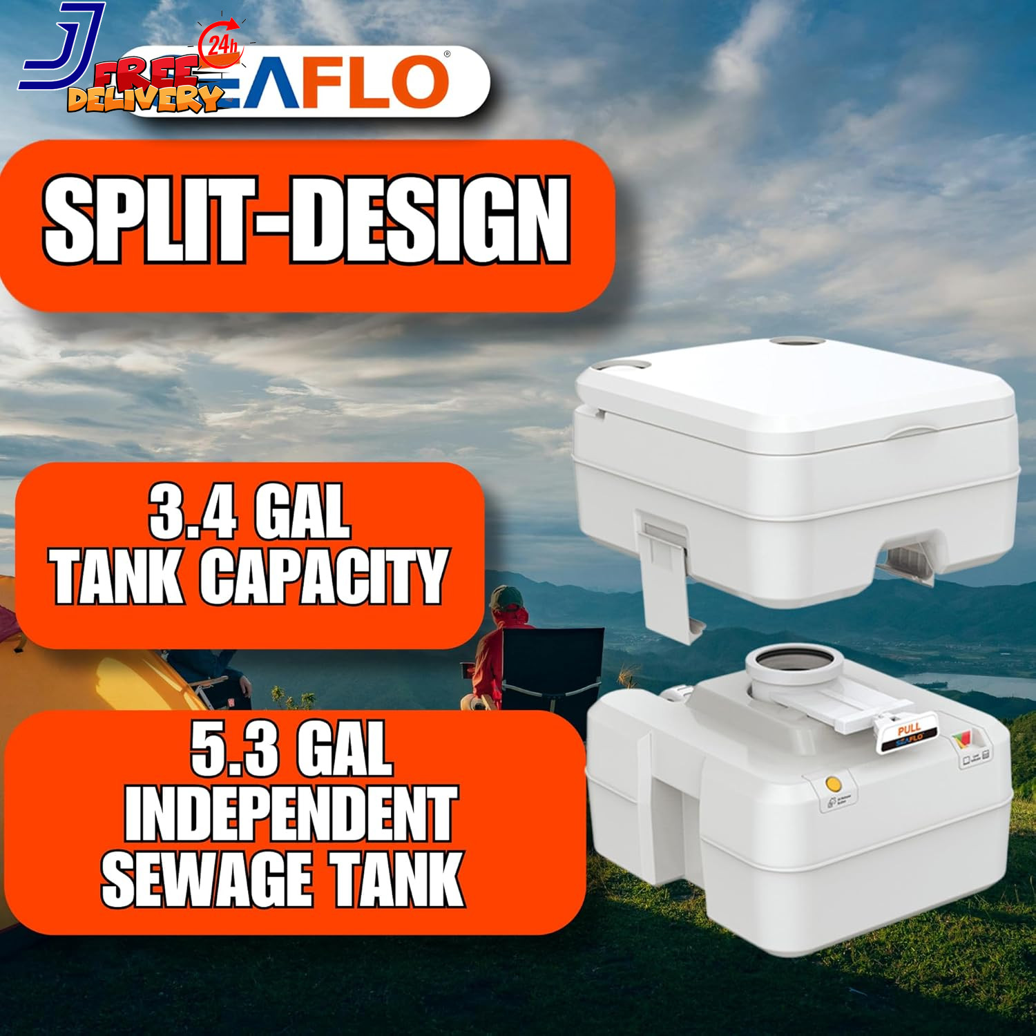 5.3 Gallon Portable Toilet for RV, Boat & Camping Multifunctional Convenience