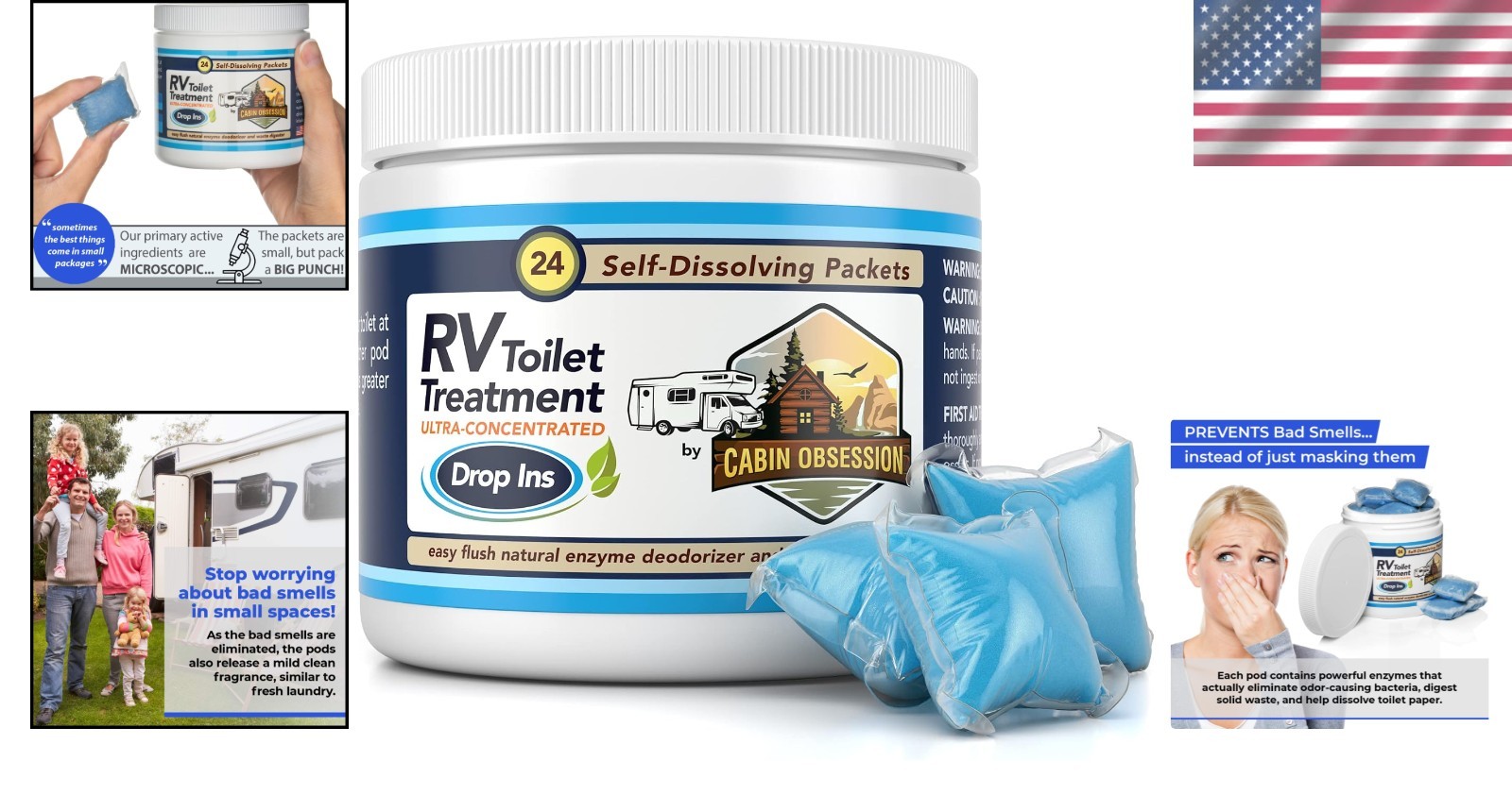 RV Toilet Drop-Ins – 24 Easy Flush Packets for an Effortlessly Clean Experience