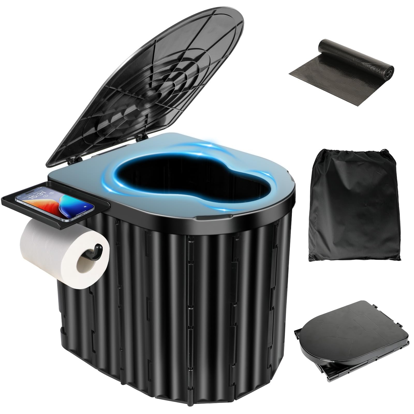 Portable Camping Toilet for Adults,15″ Portable Outdoor Folding Tall Toilet w…