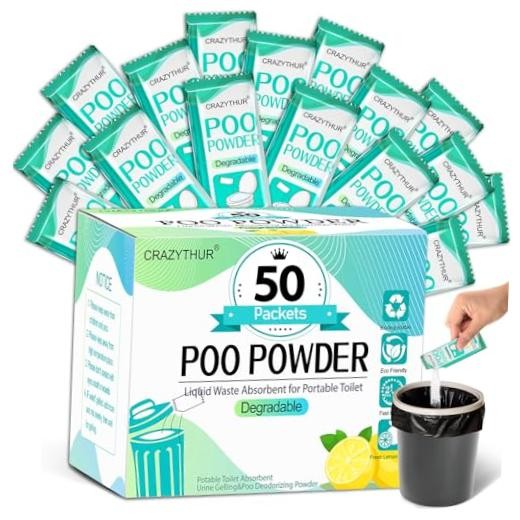 Portable Toilet Gel, Poo Powder for Portable Toilet, Camping Toilet 50Pcs-Lemon