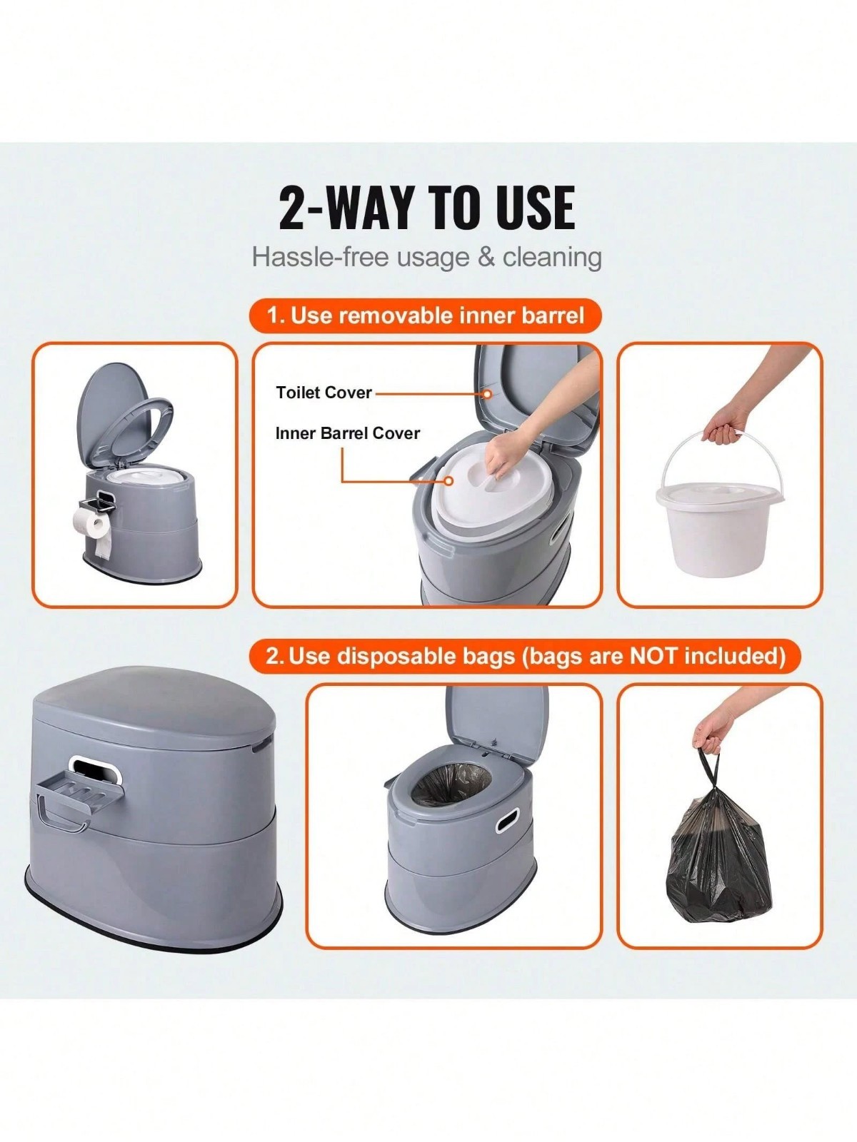 Portable Camping Toilet 1.3 Gal Bucket Paper Holder 300lb