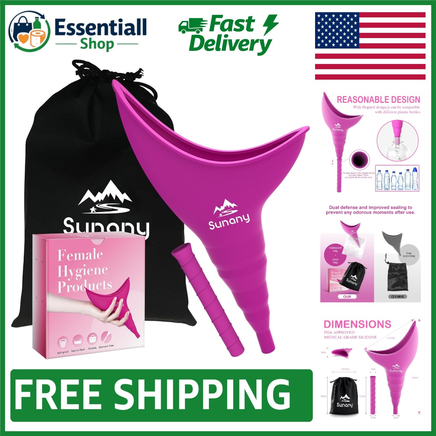 Vibrant Fuchsia Female Urinal – Hygienic Silicone Design for Camping & Travel