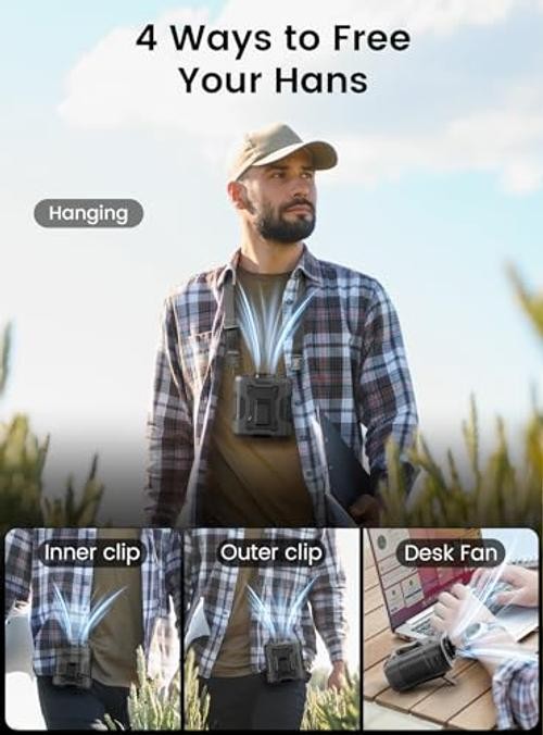 Waist Clip-on Shirt Fan, 100 Levels of Speeds, 24H Use Time | Cool Clip Black