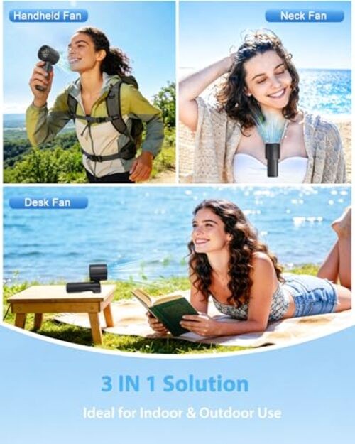 Portable Handheld Fan with Ice Cooling, Up to 13Hrs Rechargeable Personal Grey