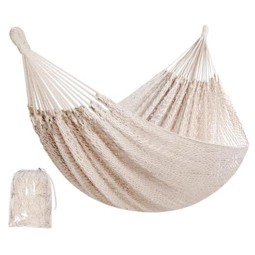 Handwoven Mayan Hammock – Portable Family Hammock with Carry Bag Beige