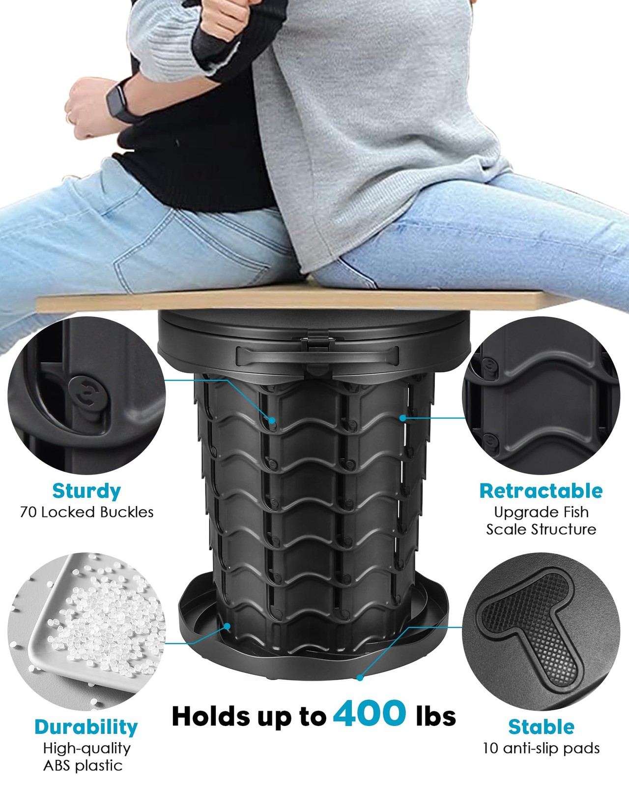 Portable Toilet for Adults, Adjustable Height 3.2-14in, 480lbs Load – Includes