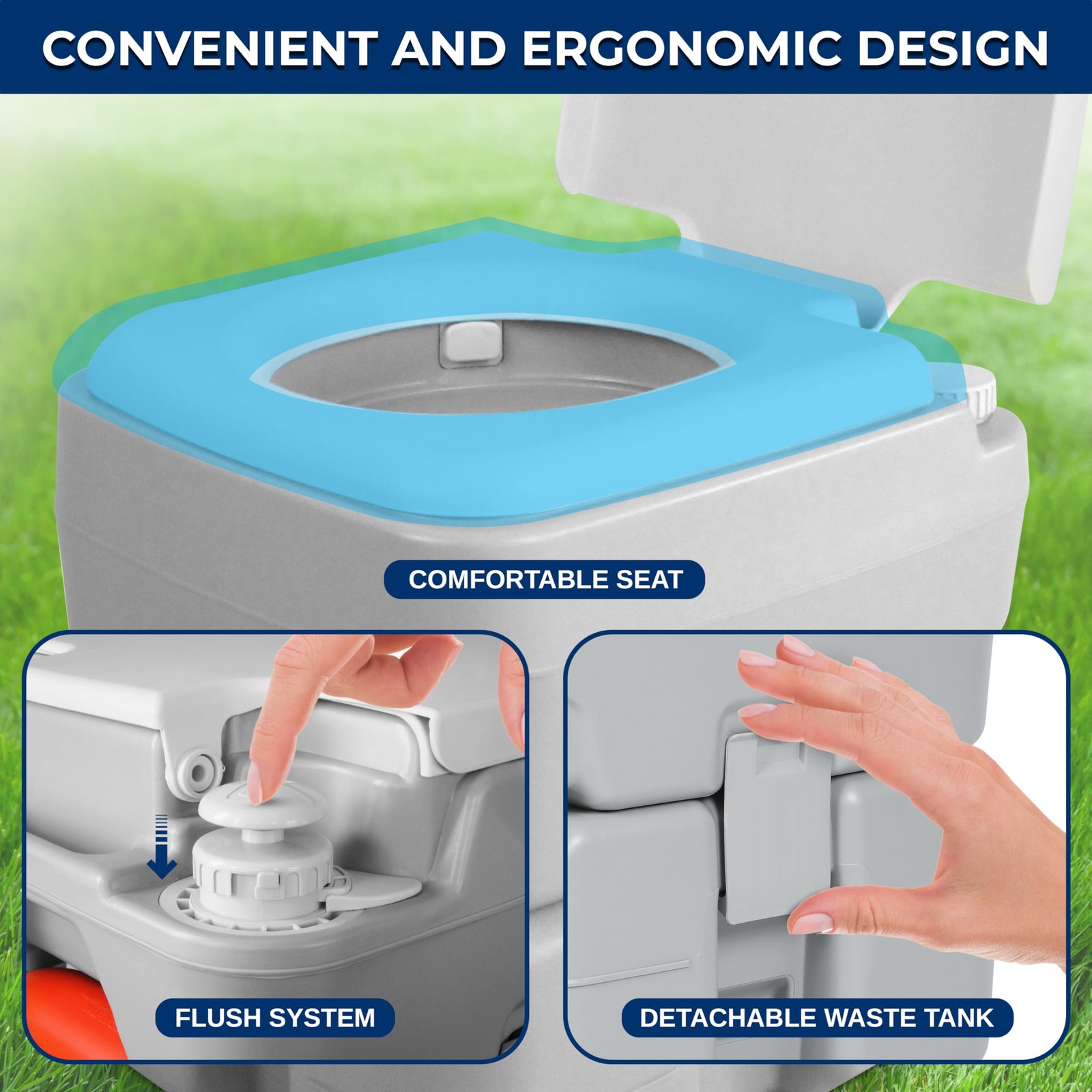 SereneLife 5.2 Gal Portable Camping Toilet For Adults, 100+ Flushes, Porta P…