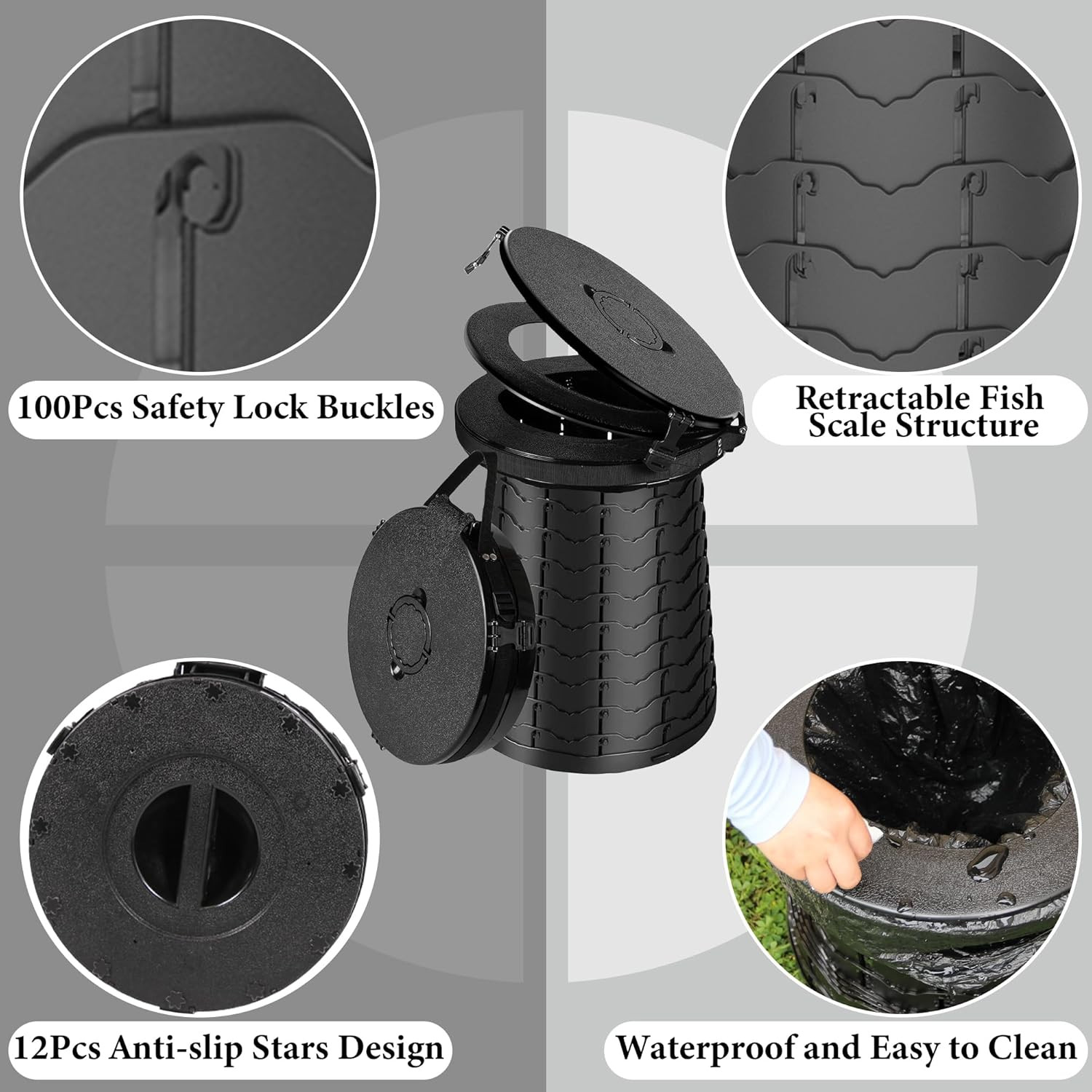 XXL Portable Toilet for Camping,880Lbs Capacity,19.7″ H Adjustable Outdoor Toile