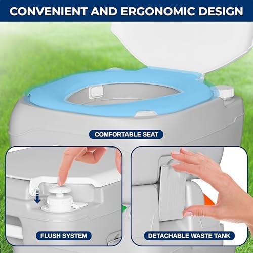 SereneLife 5.8 Gal Portable Camping Toilet with Carry Bag & Level Indicator |…