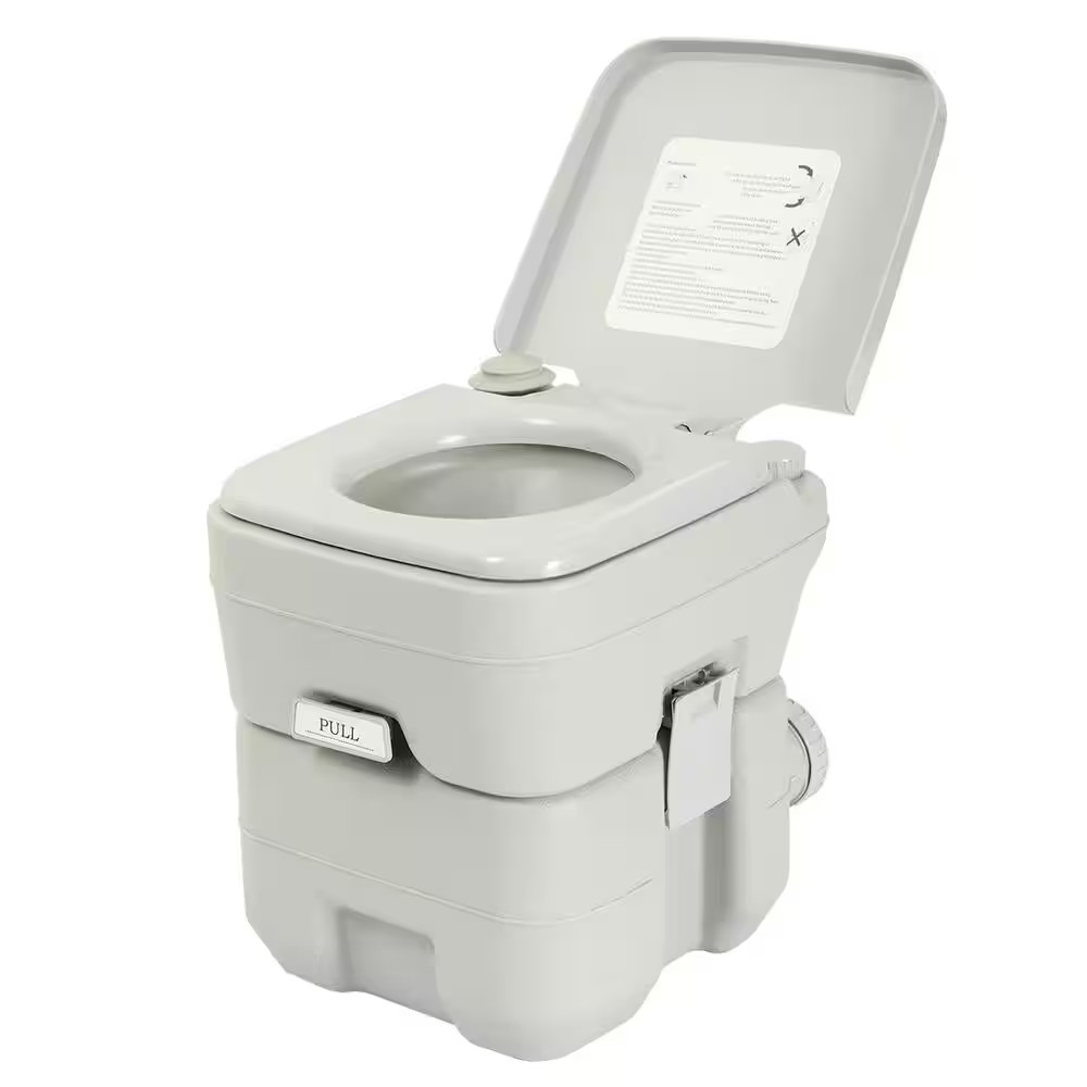 5.3 Gal. Gray Portable Toilet No Leakage Outdoor Camping Flush Toilet with Waste