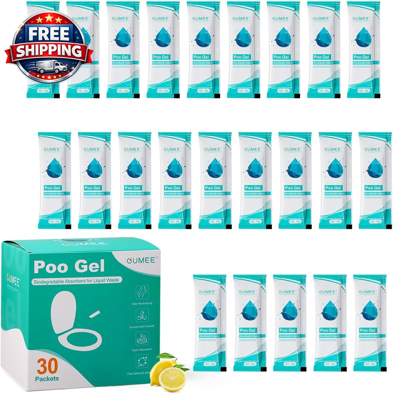 30 PACK Poo Gel for Portable Toilet, Camping Toilet Powder for Potty Bags