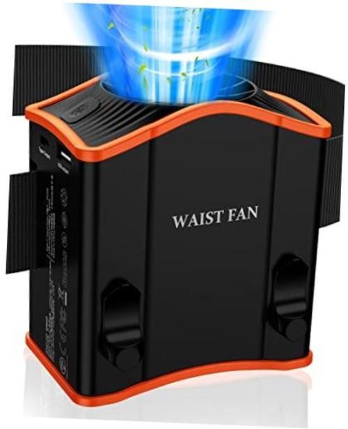 Upgraded Portable Waist Fan with Adjustable Belt,10 Times Strong Black orange