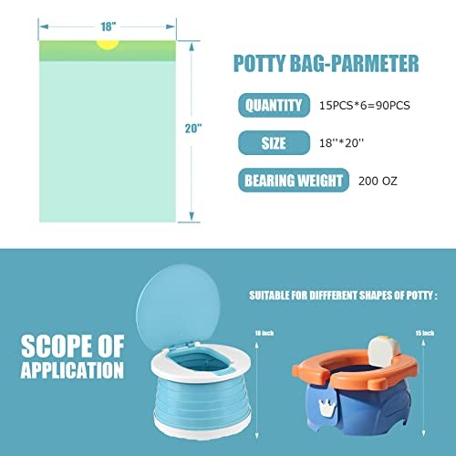 Portable Travel Potty Chair Liners Bags Universal with Drawstring, 90 Green