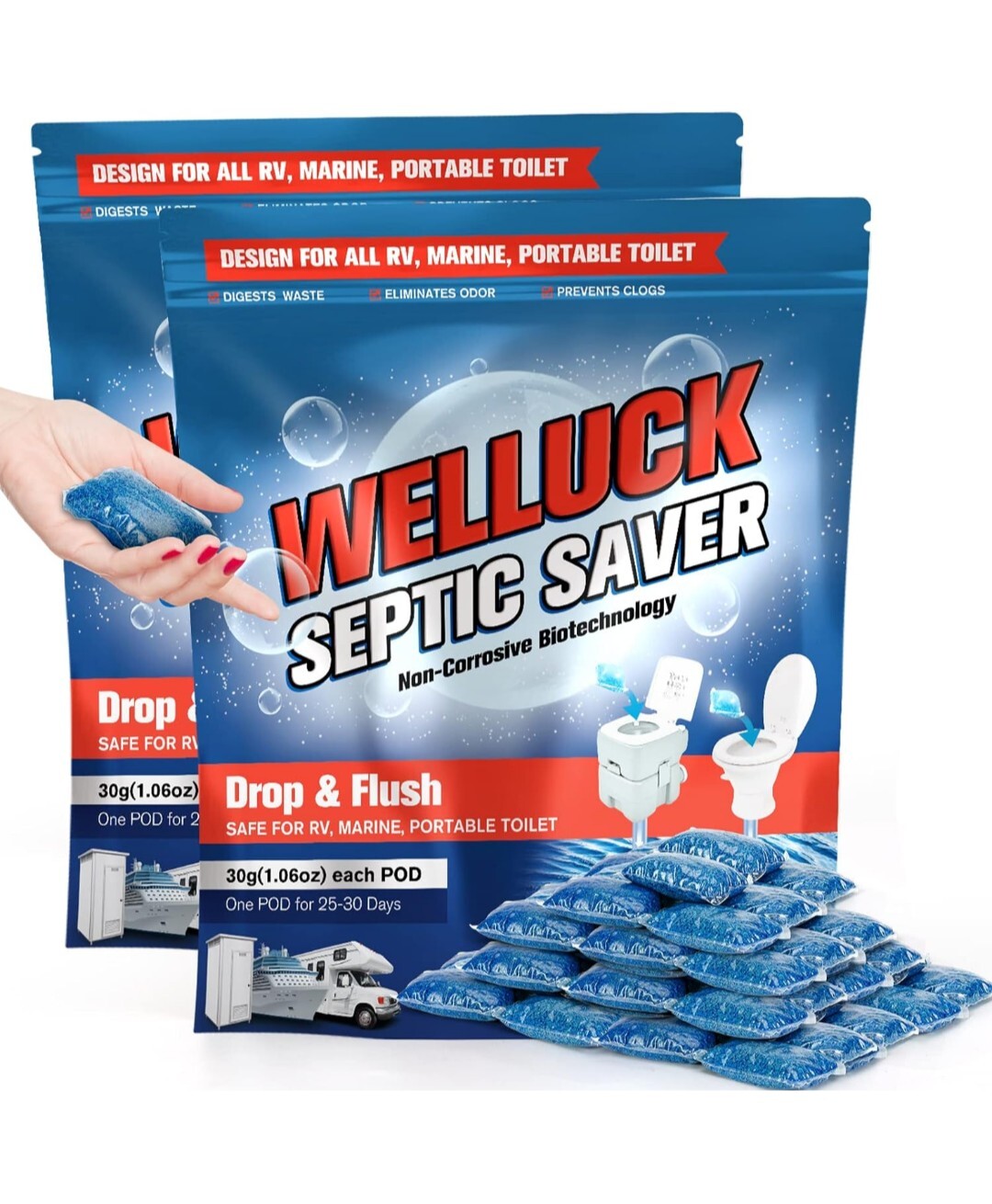 WELLUCK 50 Packs RV Toilet Treatment Drop Ins, Holding Tank Deodorizer for RV…