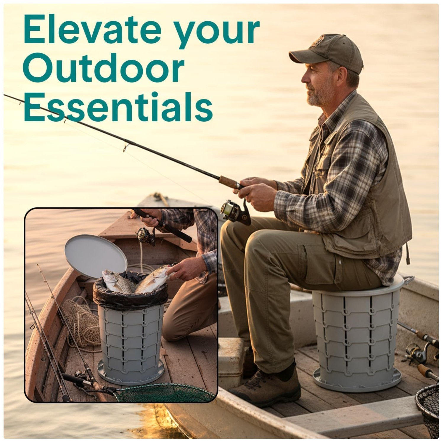 Foldable Camping Toilet Seat, Adjustable Height + Carry Bag