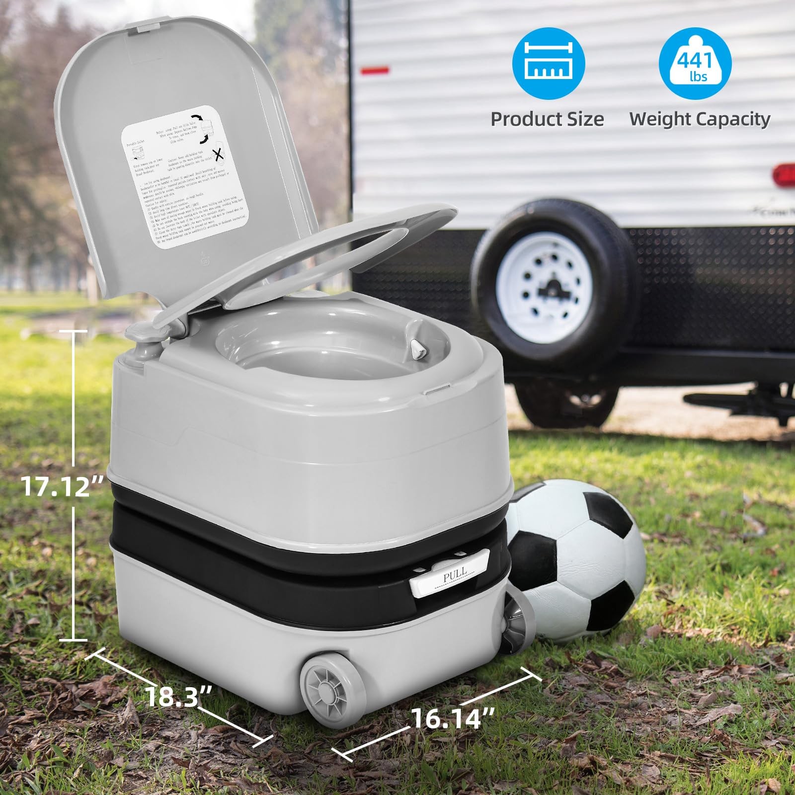 Yitahome 5.28 Gallon Portable Toilet For Camping Rv Travel Porta Potty