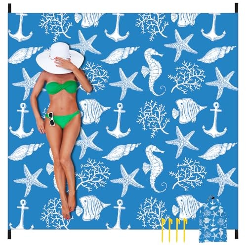 Beach Blanket 79″ X 83″ Oversized Lightweight, Beach Mat Waterproof Sea-animals