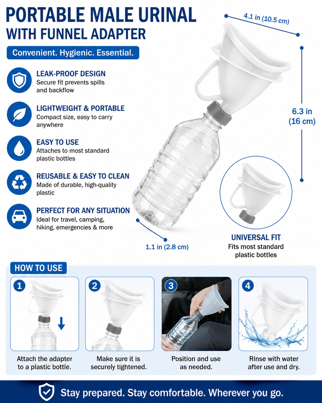 Portable Male Urinal Funnel Travel Emergency Bottle Adapter For Men