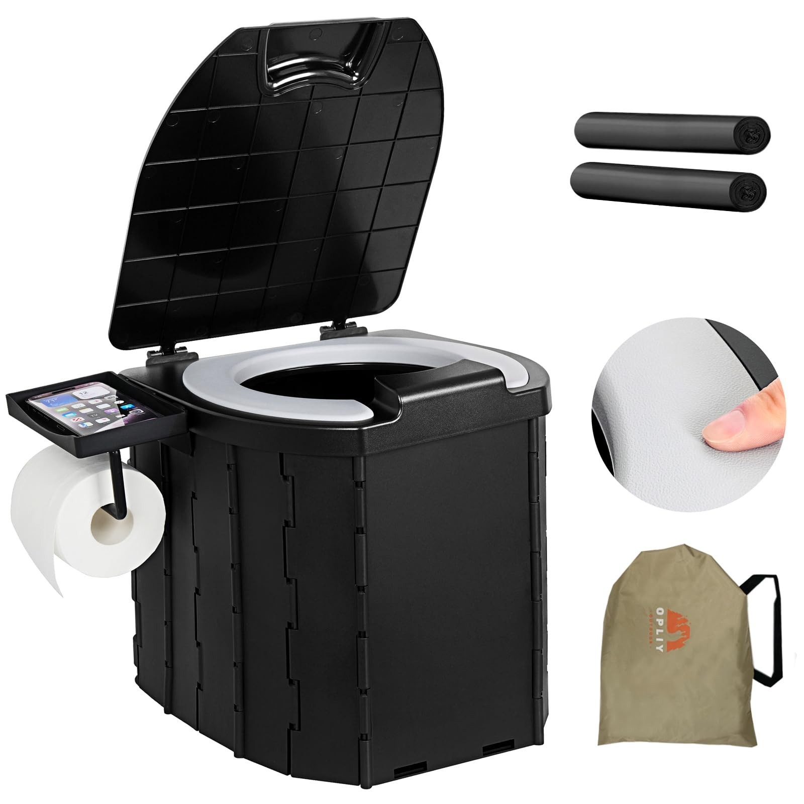 Portable Camping Toilet – Upgraded Soft Seat with Paper Holder for Travel, Emerg